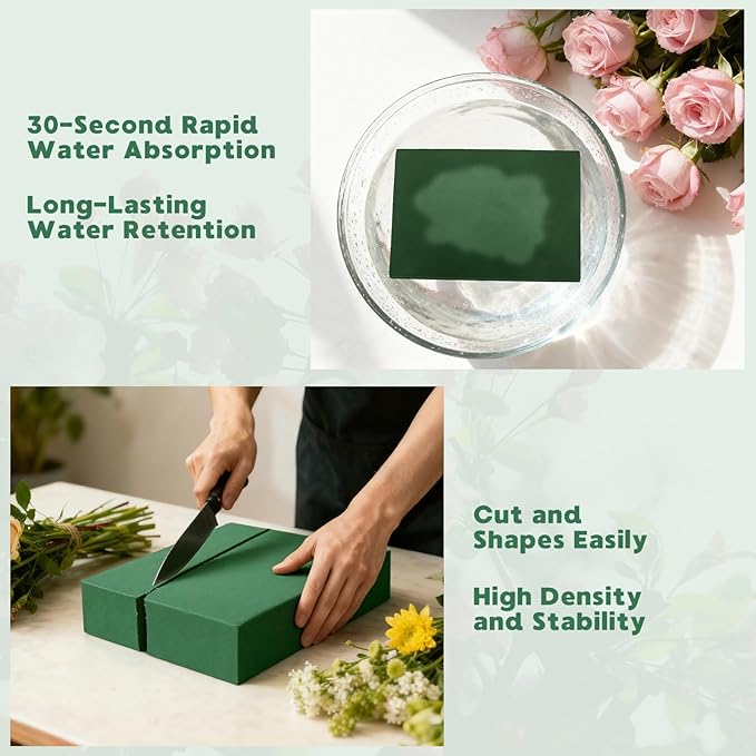 Prashent 3 Pcs Large Floral Foam Blocks, Wet & Dry Green Foam for Fresh & Artificial Flower Arrangements, DIY Craft Supplies for Wedding, Home, Bouquets & Floral Projects (15.7” x 11.8” x 3.15”)
