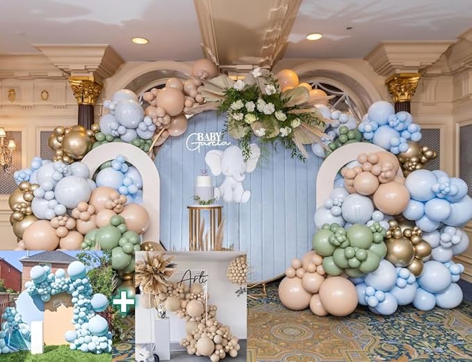 Double Stuffed Nude Beige Balloons Garland Macaron Blue Apricot Balloons White Sand Baby Blue Balloons Arch Kit For Boho Party Baby Shower Netural Gender Reveal Birthday Decorations
