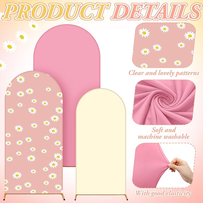 Foilswirl 34 Pieces Daisy Birthday Party Decorations 4ft 5ft 6ft Daisy Arch Backdrop Covers Spandex Arch Backdrop Cover Pastel Macaron and Flower Design Balloons for Spring Boho Wedding Birthday Party
