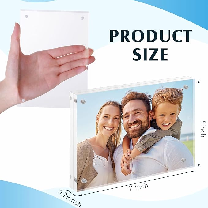 Kigley 6 Pcs 5 x 7 Inch Acrylic Picture Frames, Clear Acrylic Photo Business Card Frame Desktop Display Double Sided Wallet Size Frame Freestanding Frames for Film Photos Cards Stamp