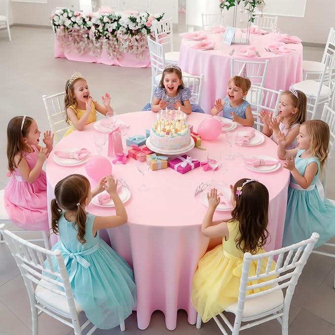 8 Pack Pink Round Tablecloth 90 Inch Wrinkle Resistant Round Pink Table Cloth Reusable and Washable Polyester Fabric for Holiday Buffet Wedding Party and Banquet