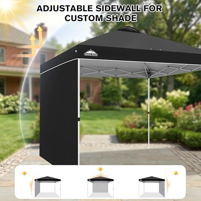 EAGLE PEAK Commercial Canopy 10x10 Pop Up Canopy Tent with 1 Sidewall, Easy Setup Heavy Duty Instant Event Shelter for Vendors & Markets, Outdoor Sun Shade, Black