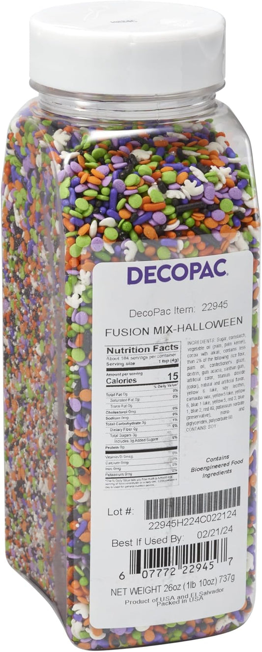 DecoPac Halloween Fusion Mix Sprinkles, 26oz, Shaped Candy Sprinkles in Handheld Container, Edible Decorations For Celebration Cakes, Cupcakes, Cookies and Donuts