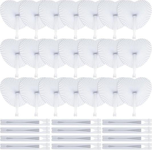Blulu 60 Pack Wedding Decorative Paper Folding Hand Fan Handheld Heart Wedding Foldable Fan Chinese and Japanese Decoration Bulk for Bridal Guest Summer Dancing Birthday Party Favors(White)