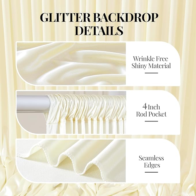 Champagne Glitter Backdrop Curtains - 10x12FT Satin Photo Backdrop, Wrinkle-Free Shimmer Back Drop Cloth Shiny Drapes for Photobooth Wedding Birthday Parties Photoshoot Background Decorations
