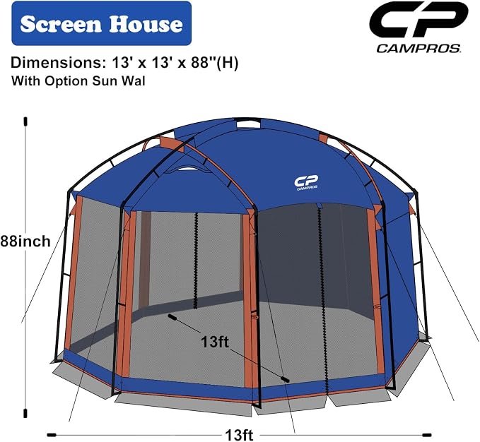 CAMPROS CP Screen House Room with 1 Pc Removal Wind/Sun Panel Canopy Tent Camping Tent Screen Shelter Gazebos for Patios Outdoor Camping Activities, 13'X13'X88in(H) - Blue