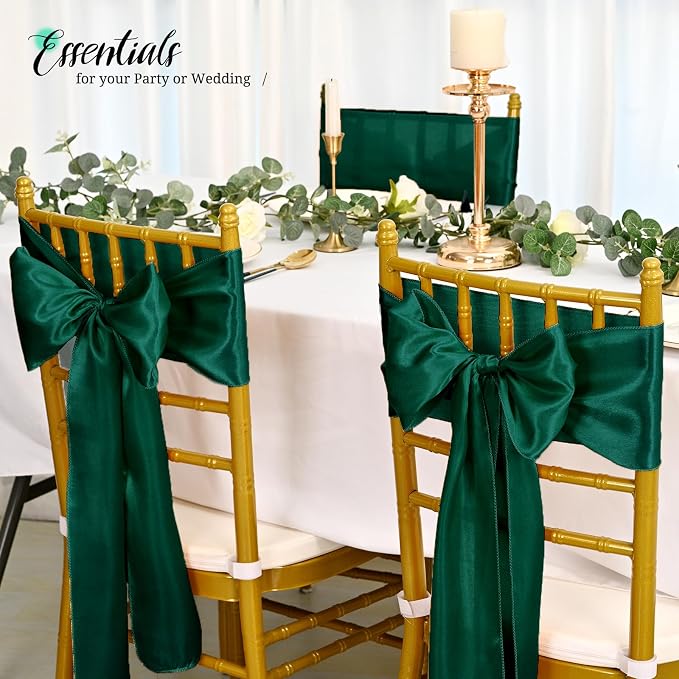 Pesonlook 120 PCS Forest Green Satin Chair Sashes Bows,Satin Chair Sashes Universal Chair Cover for Wedding Reception Restaurant Event Decoration Banquet,Party,Hotel Event Decorations (7 x 108 inch)