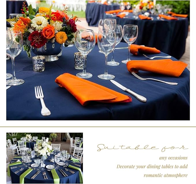 Showgeous 12 Pack Navy Blue Round Tablecloth - 90 Inch Washable Polyester Tablecloths for Round Tables - Wrinkle Resistant Decorative Fabric Table Cover for Dining, Wedding, Party, Banquet