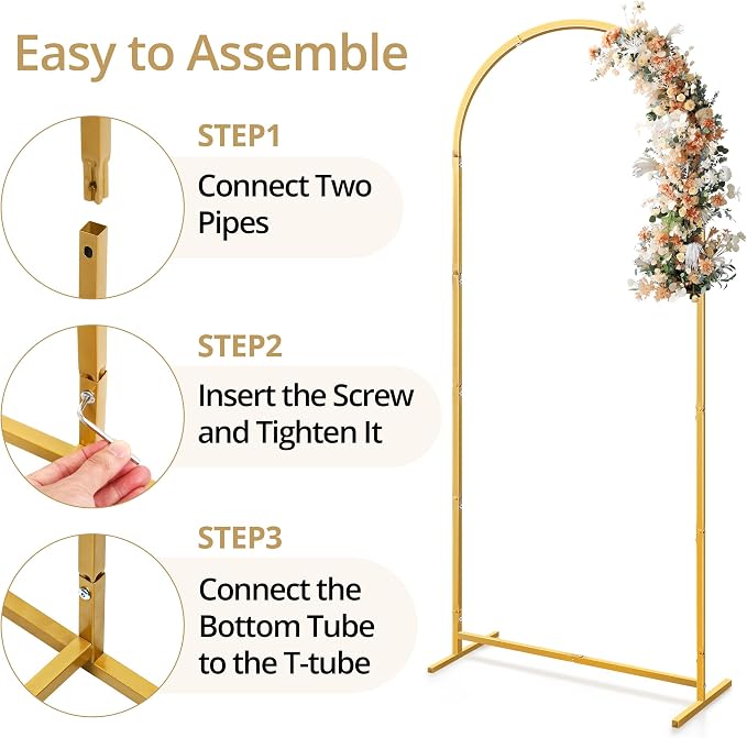 Arch Backdrop Stand Set of 3, Gold Metal Arched Frame (7.2FT, 6.6FT, 6FT) for Wedding Birthday Party Baby Shower Photo Booth Background Decor