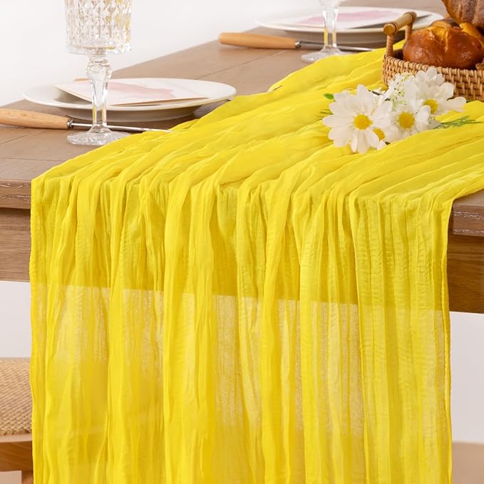 MLMC Yellow Table Runner 10ft Rustic Spring Cheesecloth Table Runner Gauze Cheese Cloth Centerpiece Decororations 35x120 Inches for Wedding Baby Shower Outdoor Picninc Decor