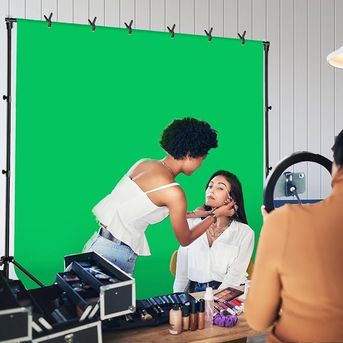 10x8.5 ft Adjustable Green Screen Backdrop Kit with Stand, Photo Background Support System for Video Streaming, Photography, Studio, Parties, Events