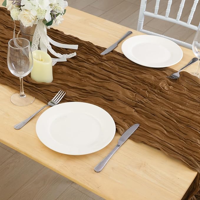 Light Brown Cheesecloth Table Runner 120 Inch 10FT Cheese Cloth Fabric Runners 1 Pack for Jungle Theme Party, Boho Decor, Retro Decoration