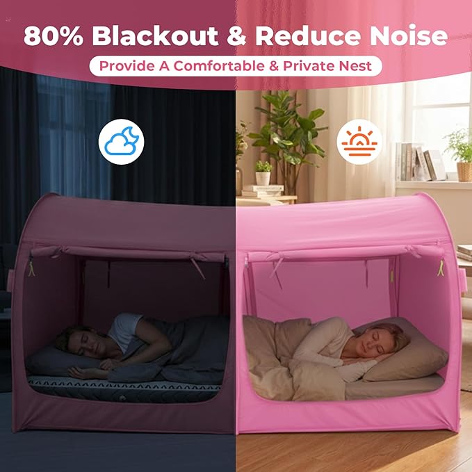 LEEDOR® Bed Tent Dream Tent Bed Canopy Shelter Cabin Sleeping Tent Indoor Pop Up Privacy Warm Breathable Mosquito Mesh Twin/Full/Queen for Kids and Adult (Mattress Not Included)