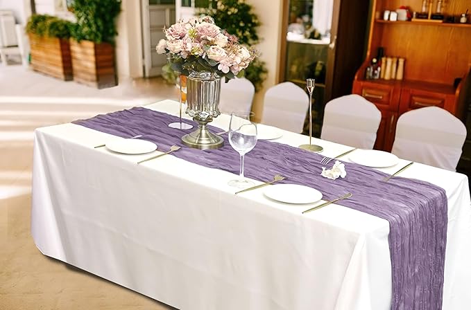 8 Pack Grape Purple Cheesecloth Table Runner 10Ft Gauze Cheese Cloth Table Runner 35 x120Inch Romantic Boho Table Runners for Wedding Bridal Baby Shower Birthday Party Banquet Event Anniversary Summer