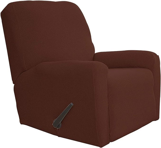 Easy-Going Recliner Stretch Sofa Slipcover Sofa Cover 4-Pieces Furniture Protector Couch Soft with Elastic Bottom Spandex Jacquard Fabric Small Checks(Recliner,Coffee) Large
