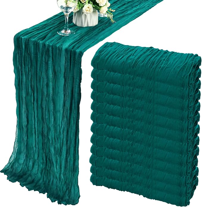 Fivenl 12 Pack Dark Teal Boho Rustic Cheesecloth Table Runner 35x72 Inch, Perfect for Wedding, Party, Home Decor