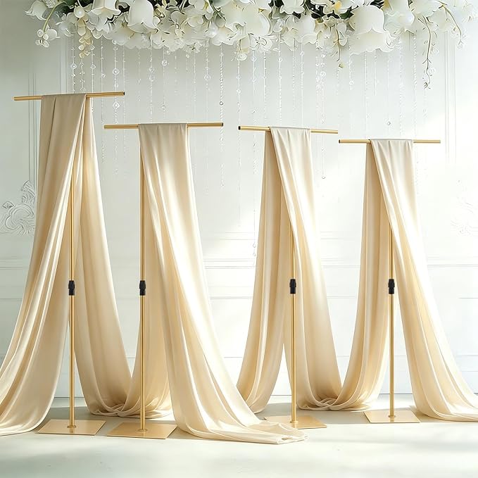 4pcs Heavy Duty Wedding Backdrop Stand for Party, Adjustable T-Shape Background Support 2.6-8FT for Wedding Arch, Birthday, Baby Shower, Events Decorations