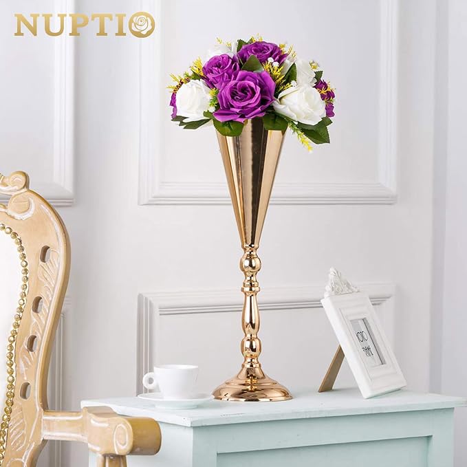 NUPTIO Flower Balls Centerpieces for Tables: Purple White Fake Roses | 10 Pcs 9.5 inch, Artificial Flower Arrangements for Wedding, Birthday Party, Bridal Shower, Quinceanera Decorations