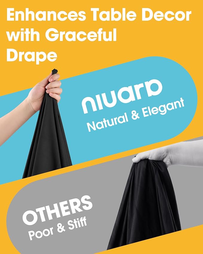 Niuara Black Round Table Cloth - 6 Pack, 90" Washable Polyester Tablecloth for Round Tables, Wrinkle-Resistant Table Cover for Weddings & Parties