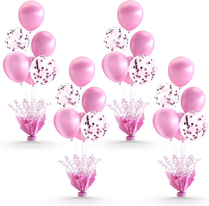 4 Set Pink Table Balloons Foil Spray Centerpiece with Pink and Confetti Balloons Stand Kit for Birthday Party Girls Baby Shower Wedding Bridal Shower Prom Graduation Table Decorations