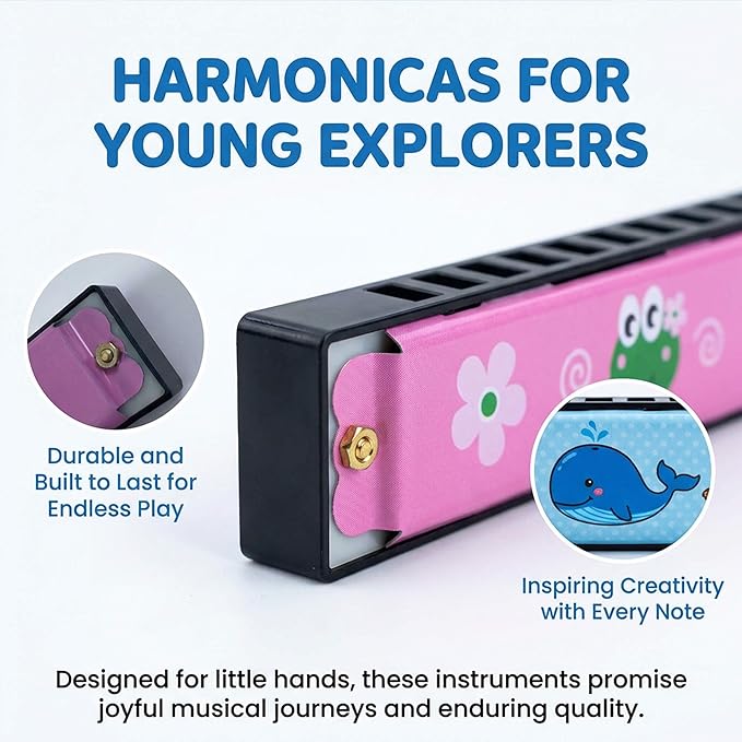 24 Pack Kids Harmonicas Birthday Party Favors - Colorful Cartoon Music Toys for Boys Girls Age 3-12, Goodie Bag Stuffers