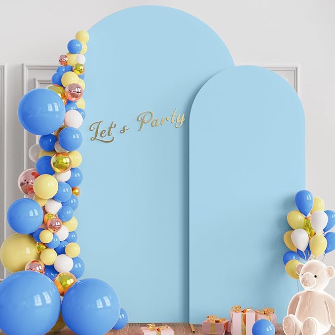 Wokceer Wedding Arch Backdrop Cover 7.2FT, 6FT Spandex Fitted Dusty Blue Arch Covers 2 Set Round Top Chiara Arches Backdrop Cover for Birthday Party Ceremony Banquet Decoration