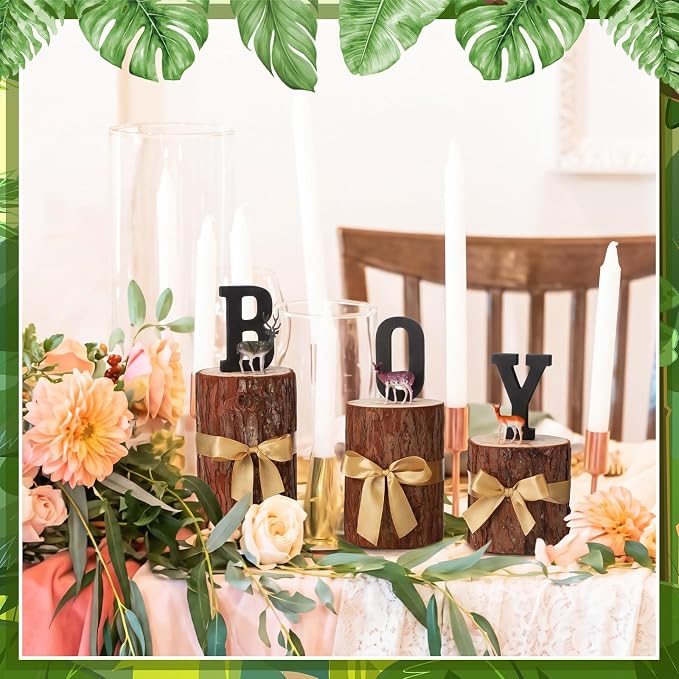 Amyhill 3 Sets Boy Woodland Baby Shower Decorations 3D Deer Table Centerpieces Wooden Boy Letters Neutral Gender Reveal Rustic Wood Forest Safari Decor for Baby Shower Birthday Party