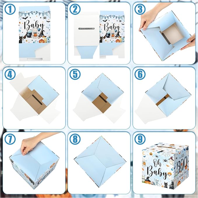 Teling 51 Pieces Diaper Raffle Tickets Box with Card Baby Shower Decorations Gender Reveal Holder Box for Girl Boy Diaper Raffle Party (A Little Boo is Almost Due)