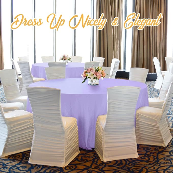 BRILLMAX 10 Pack Lavender Round Tablecloths 90 Inch for 60” Tables - 150 GSM Polyester Fabric, 15" Standard Drop, Water, Stain & Wrinkle Resistant Cloth Cover for Wedding Reception Banquet Dining