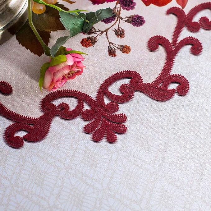 ARTABLE Lace Spring Table Cloth Rectangle Fall Antique Flower Decor Macrame Tablecloth for Outdoor Farmhouse Rustic Kitchen Party Birthday Picnic (Burgundy, 60 x 120 Inch)
