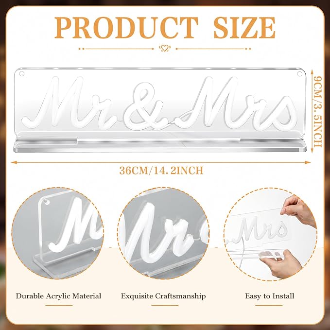 Fumete Mr and Mrs Neon Sign for Wedding Table Light up Large White Mr and Mrs Sign Wooden Letters, Miss Decoration for Anniversary Wedding & Engagement, Gifts for Anniversary Engagement