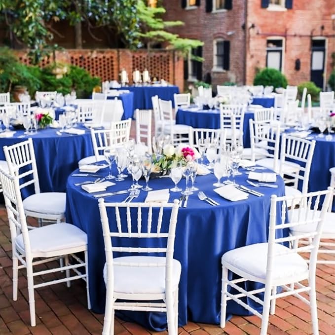 12 Pack 90 Inch Round Royal Blue Polyester Tablecloths - Wrinkle & Stain Resistant, Perfect for Weddings, Banquets, Parties