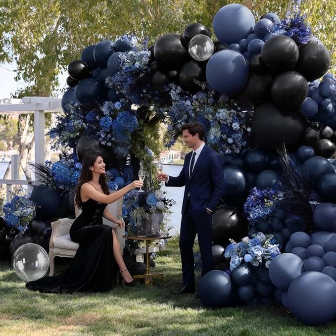 Navy Blue Black Balloon Arch Kit Double Stuffed, Dark Lavender-Blue Matte Black Balloon Garland with Clear Bobo Latex for Birthday Baby Shower Men Graduation Wedding New Year Party Decoration
