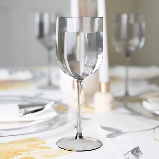 Smokey Grey Plastic Wine Glasses Set of 25 Elegant Wine Goblets Hard Plastic Wine Cups on Stem 12 Ounce
