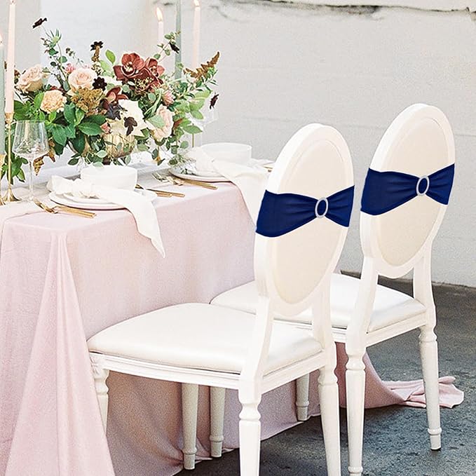 SquarePie Pack of 10 Chair Sashes Bows with Buckle Slider Universal Elastic Spandex Bands Ties for Banquet Event Decor