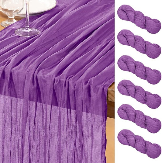 DeZerlor Dark Purple Cheesecloth Table Runner 6 Pack Spring Easter Table Runners Boho Gauze 120 Inches Cheese Cloth Easter Table Decorations for Wedding Bridal Baby Shower Parties