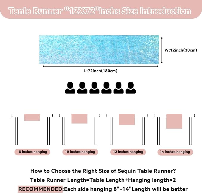 Sugargirl 10 Packs 12 x 72 inches Sequin Table Runner, Glitter Mermaid Blue Table Runner for Birthday Party Supplies Wedding Holiday Celebration Event Decorations