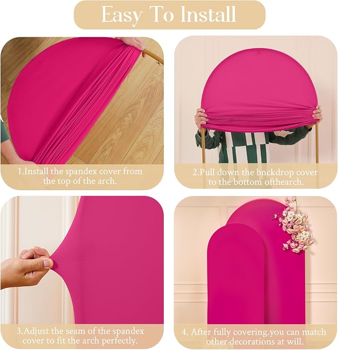Hot Pink Arch Backdrop Cover for Wedding, 7.2FT 6FT Set of 2 Stretchy Spandex Fitted Arch Stand Cover for Baby Shower, Birthday Party Decor, Chiara Backdrop Cover with Double-Sided Design