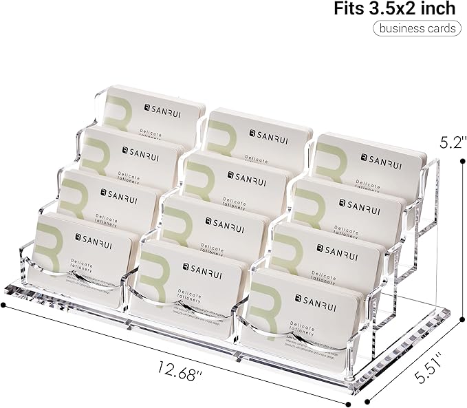 YUXUN Business Card Holder Display for Desk-12 Slots 4 Tier, Clear Multiple Acrylic Cards Stand for Women and Men, Business Card Holder Case for Office Supplies Home School