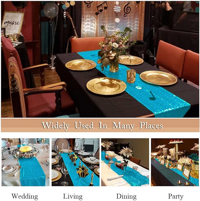 ShinyBeauty Turquoise Sequin Table Runner 12x108-Inch Wedding Shower Decorations Aqua Runner-Pack of 5 Linen Table Runner 108 Inches Long Birthday Table Runner for Party Baby Shower Decor