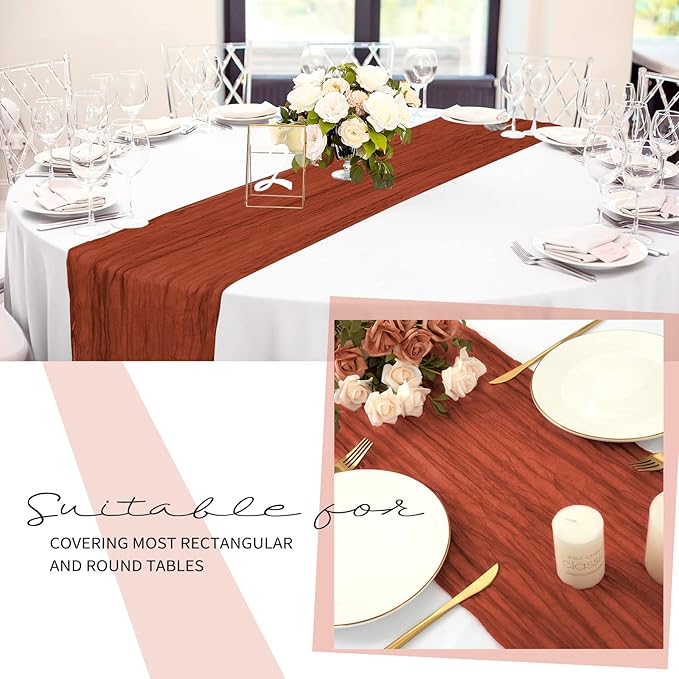 24 Pack Cheesecloth Table Runner 20 x 120 inch Cheese Cloth Table Runner Bulk,Romantic Boho Sheer Gauze Fabric Table Runners for Wedding Reception,Party,Bridal Shower Table Decor(Terracotta)