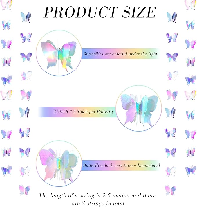 Zonon 12 Pieces Butterfly Garland Party Decoration Floral Banner Butterflies Hanging Decor Streamers for Garden Wedding Holiday Birthday Baby Shower Tea Party (2.8 x 2.4 Inches)