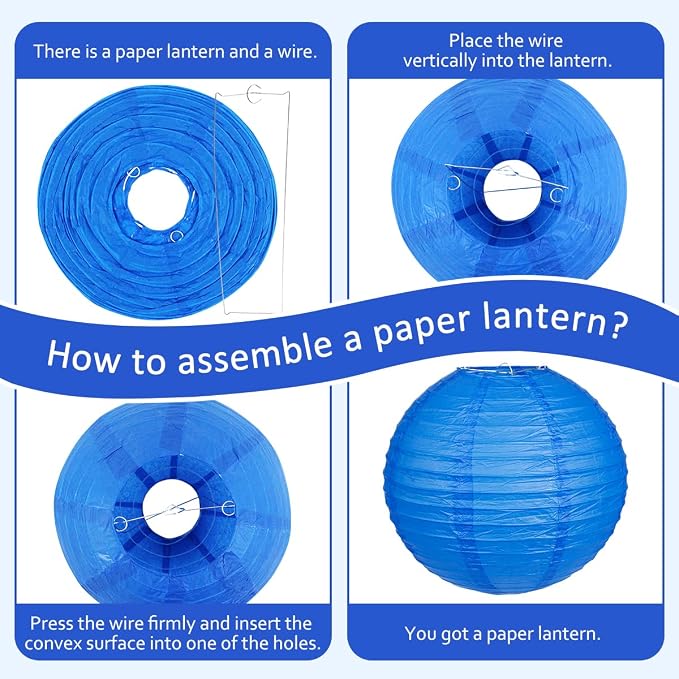 Paper Lanterns Party Decorations, Round Hanging Paper Lanterns Decorations for Graduation Anniversary Under The Sea Birthday Party Supplies Blue Gold 15pcs