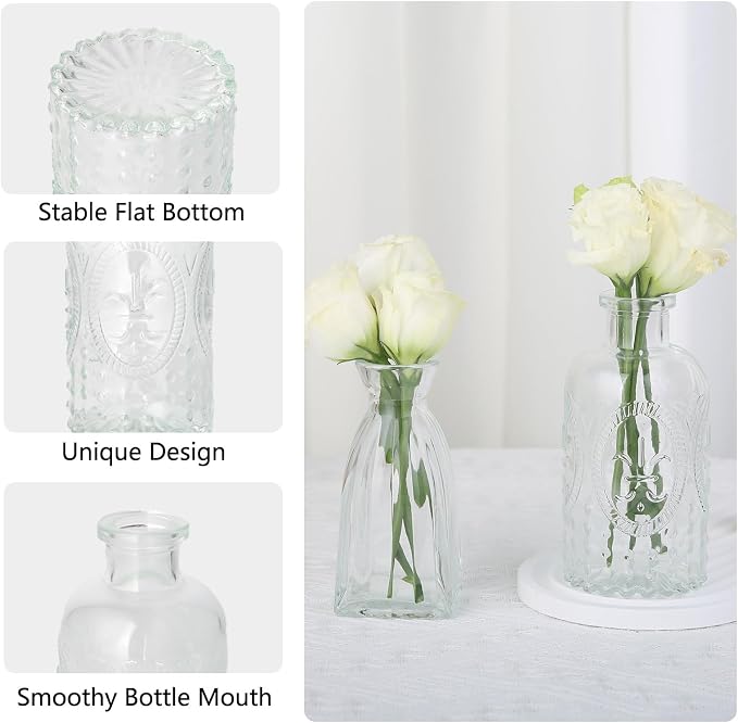 RUCKAE Glass Bud Vases Mini Flower Vase Small Vintage Vases for Centerpiece Table Wedding Decorations Home Decor Party(Transparent 12 Pack)