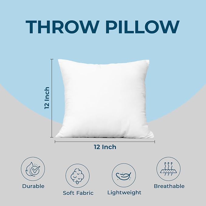 Utopia Bedding Throw Pillows (Set of 4, White) – 12 x 12 Inches Down Alternative Pillows for Bed, Sofa, and Couch - Fluffy Decorative Stuffer Pillow for Indoors & Outdoors