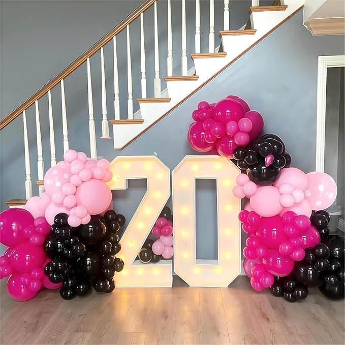 Pink and Black Balloon Arch Kit, 115Pcs Pastel Hot Pink Black White with Explosion Star Foil Latex Balloon Garland for Girls Women Birthday Theme Baby Shower Party Decorations
