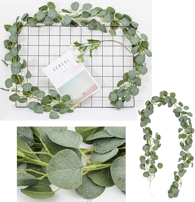 DearHouse 4Pack Artificial Eucalyptus Garland Faux Silk Eucalyptus Leaves Vines Handmade Garland Greenery Wedding Backdrop Arch Wall Decor …