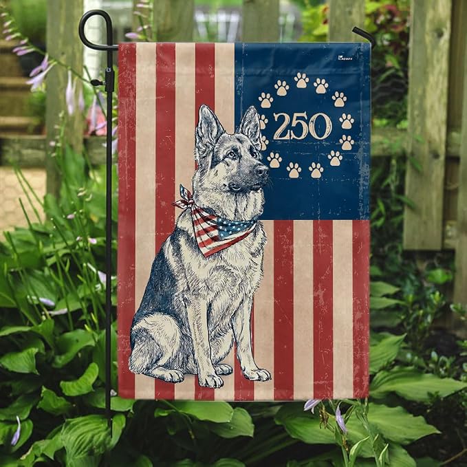 American Flag-Flagwix Patriotic German Shepherd Garden Flag - 250th Anniversary Paw Prints Betsy Ross Flag Decor, 3x5 ft. Flag-USA Premium Polyester