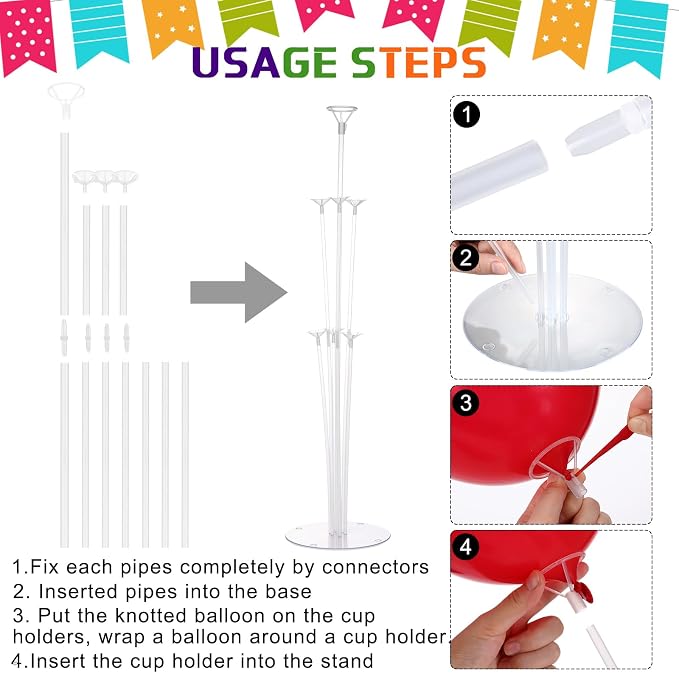 VioraWhite 8 Set Balloon Stands Kits, Sticks Holder with Base and Balloon for Table Centerpieces Party Decoration for Birthday Baby Shower Fiesta Carnival Wedding Graduation Party(Red Black Polka Dot)
