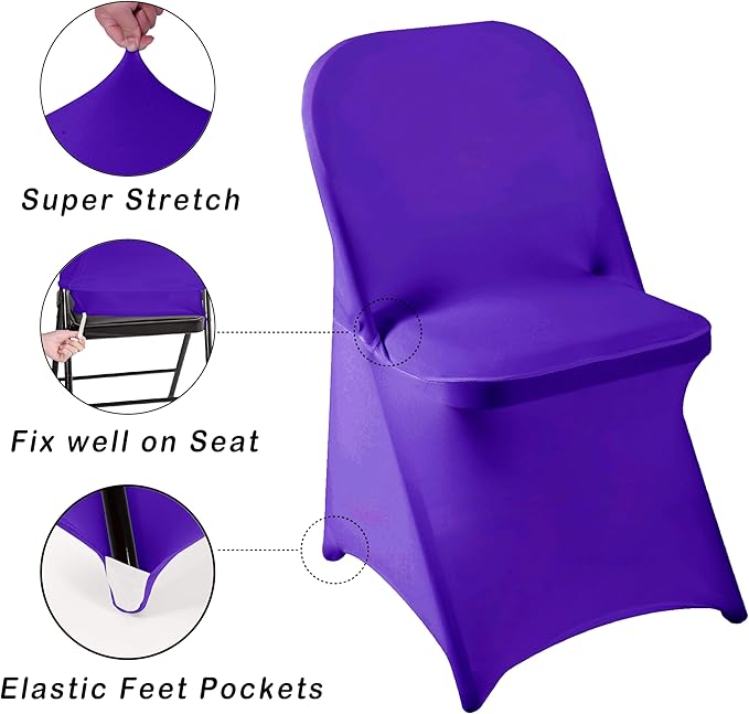 12 PCS Waterproof Stretch Spandex Folding Chair Covers, Dining Room Chair Slipcovers Protector for Wedding, Banquet, Party, Holidays, Celebration and Decoration（Purple）